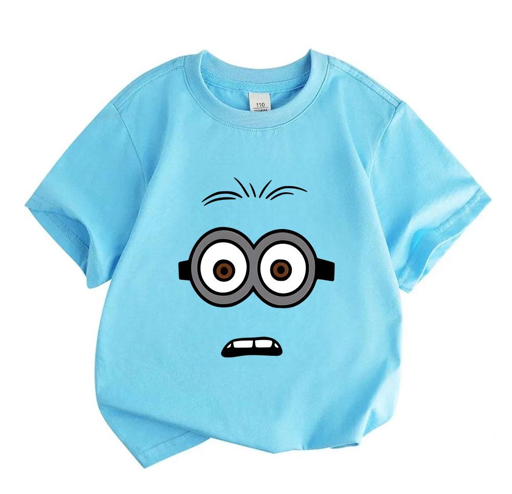 Kids Boys Girls 100% Cotton Crew Neck Short Sleeve T-Shirt Cute Surprised Cartoon Minion Face Print Casual Comfortable Lightweight Tee for Daily Wear