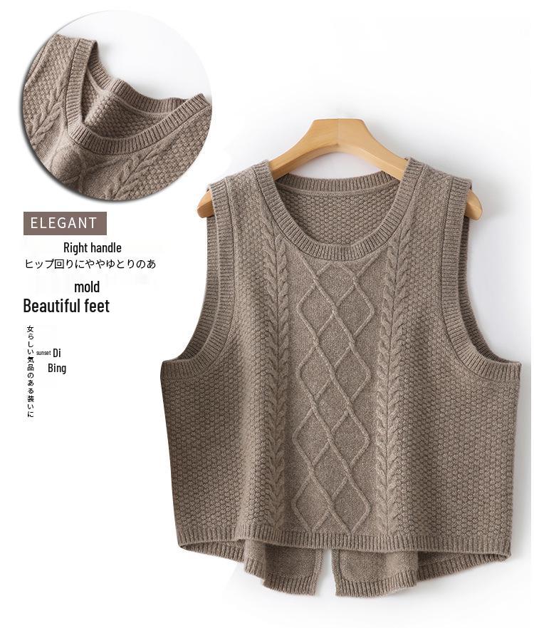 2023 Round Neck Wool Chunky Knit Sleeveless Cropped Cardigan Vest