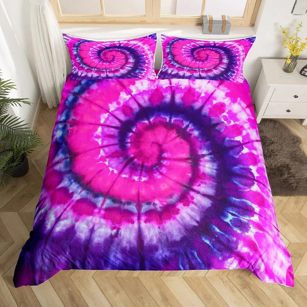 Tie Dye Soft Duvet Cover Quen Psychedelic Spiral Beding Set Boho Rainbow Ink Art Warm Comforter Cover Microfiber Tripy Exotic Bed Linen Set