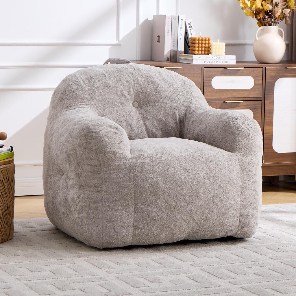 Bean Bag Chair with Shredded Sponge Filler ,Faux Fur Beanbag Sofa with Armrests , for Living Room, Bedroom & Reading,No Assembly Required ,Light Grey