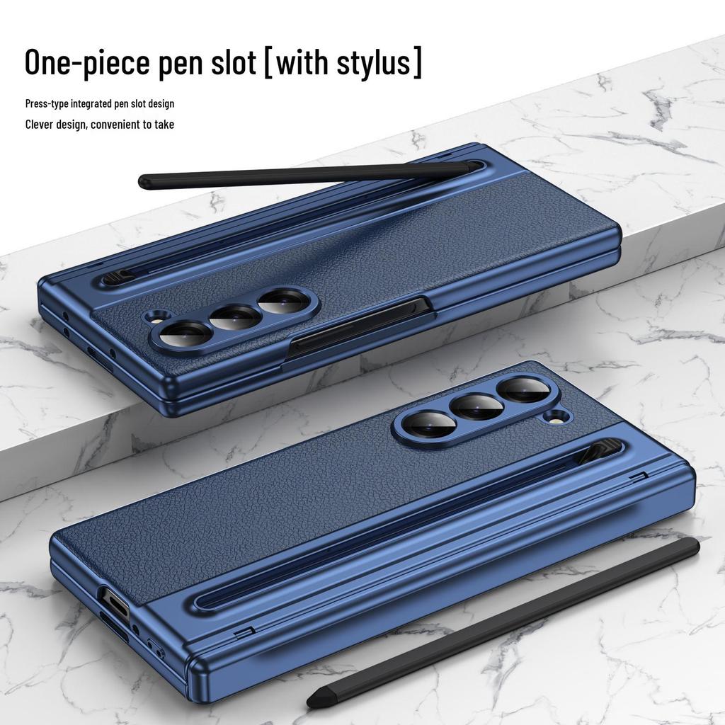 ZFOLD7: Spring-Loaded Pen Slot & Stylus Case for Samsung Z Fold 6/5/4/3 with Electroplated Leather Finish
