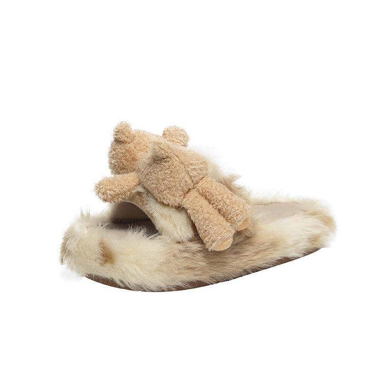 Cute Fluffy Slippers Women's 2025 Autumn and Winter New Temperament Fashion Doll Versatile Lazy Wearing Plush Slippers Women