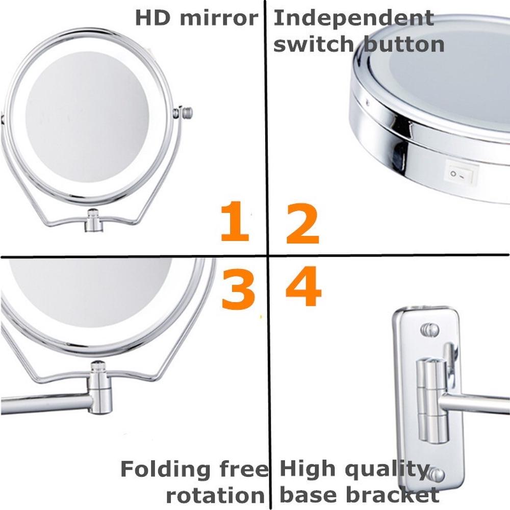 6inch 7X Magnifying LED Light Makeup Mirror Double Side Wall Mounted Folding Make Up Mirror Bathroom