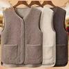 Women Fall Spring Vest Round Neck Thick Fleece Pockets Solid Color Sleeveless Zipper Closure Retro Warm Office Street Home Vacation Layering