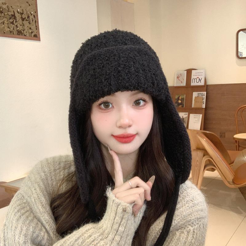 Autumn and Winter New Knitted Hat Outdoor Cold and Warm Wool Hat Plush Versatile Face Small Ear Hat Children