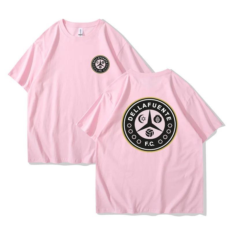 Dellafuente Summer Men's and Women's Pure Cotton Short Sleeve DLFC Football Club Emblem Fashion T-shirt Harajuku Unisex Korean