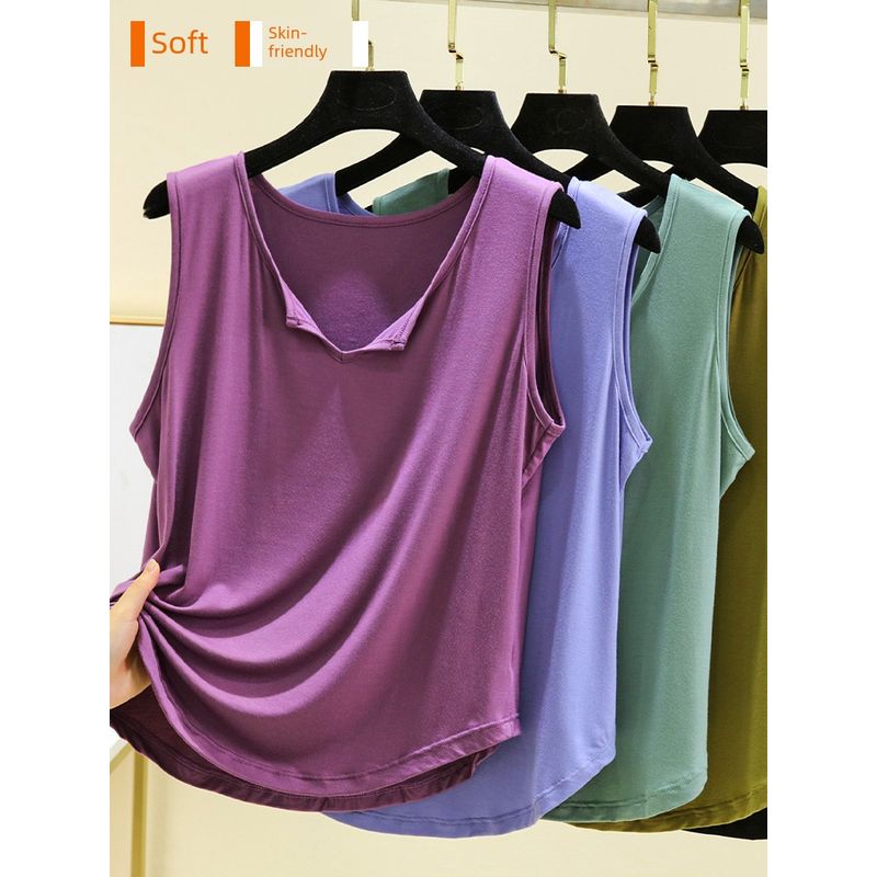 

Modal Sleeveless Vest Women s Summer Loose Oversize Cover Belly V Neck Tops Pure Color Casual Loose Slimming Loose Slimming Bottoming Shirt Dark pink L (Recommendation 40.00 kg-60.00 kg