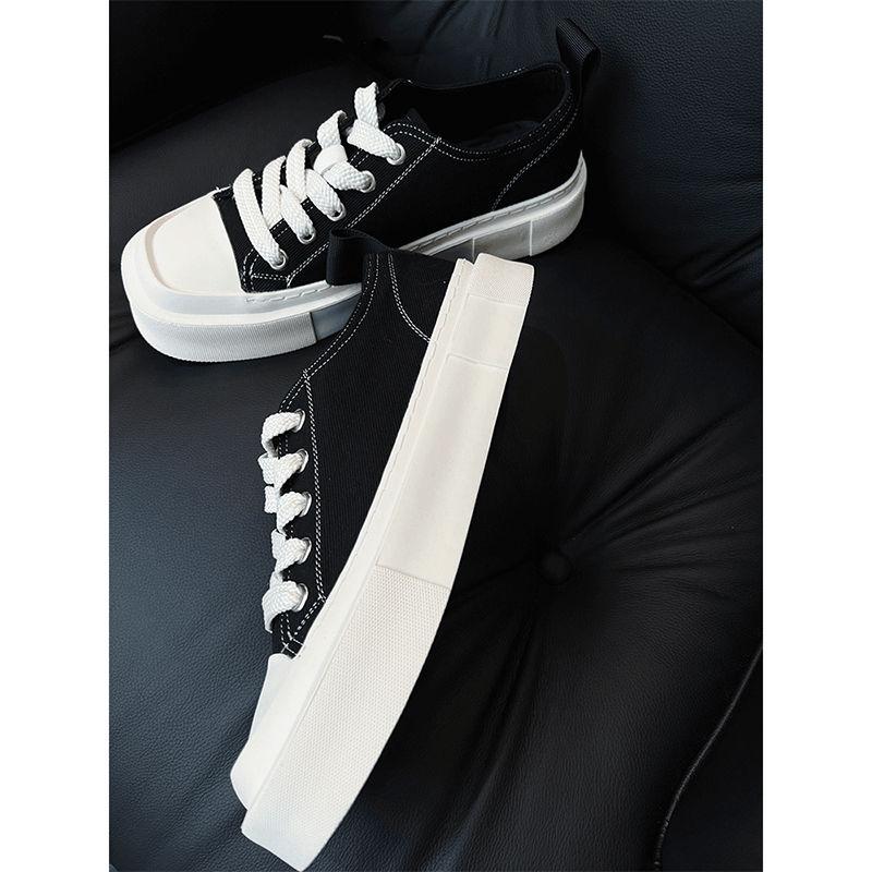 Scarpe da Uomo Estive di Nicchia Design Quadrato Traspiranti Tela Casual Versatili Suola Spessa Rialzanti Stile Universitario