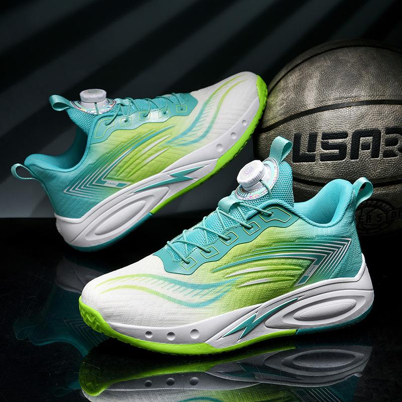 Rotating Button Mandarin Duck Two-color Basketball Shoes Combat Boots Primary and Secondary School Students Sports Training Shoes Youth Sports Shoes