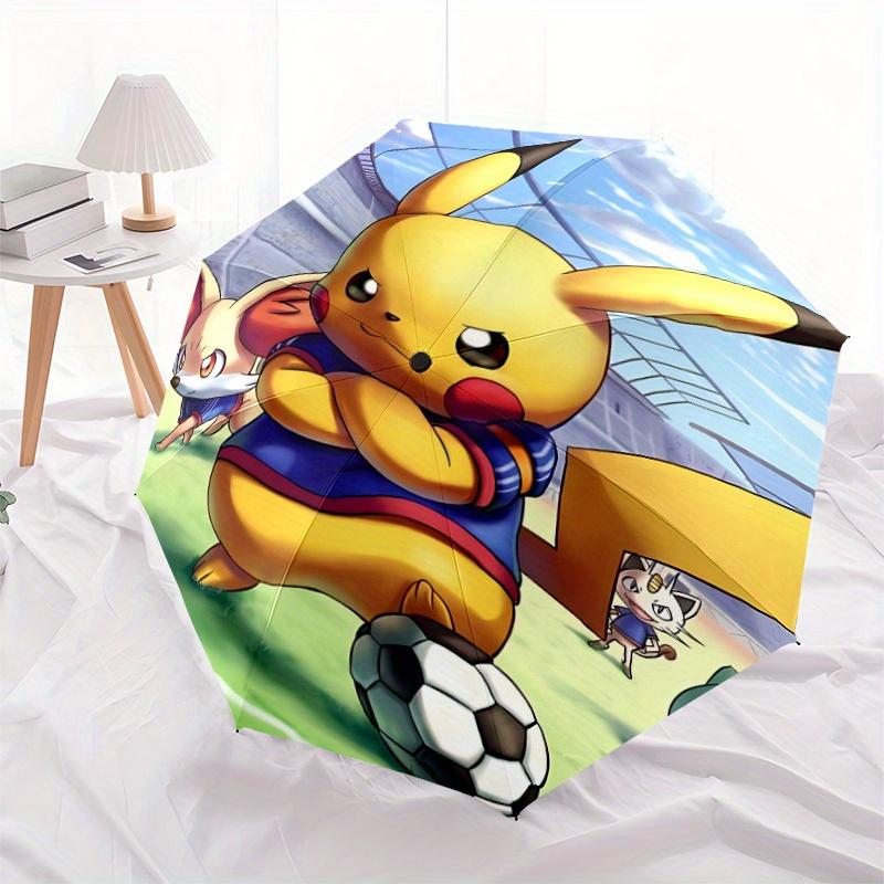 Pikachu Soccer Automatic Open/Close Umbrella   Compact Travel Umbrella, 8 Rib Heavy Duty Construction, Ideal Gift, 129