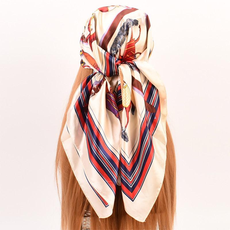 Yto Scarf Women's 90Cm Luxury Silk Twill Square Scarf Spring Print Hair Band Hijab Foulard Sunscreen Neckerchief Shawl Wraps Echarpe Bandana 90Cm