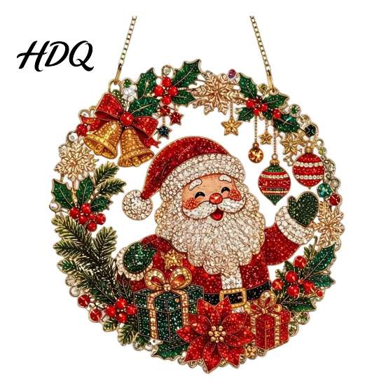 Decorative Acrylic Winter Ornaments Xmas Snowman Hanging Ornament Round Santa Reindeer Christmas Tree Decorations Door Sign for Festive Window