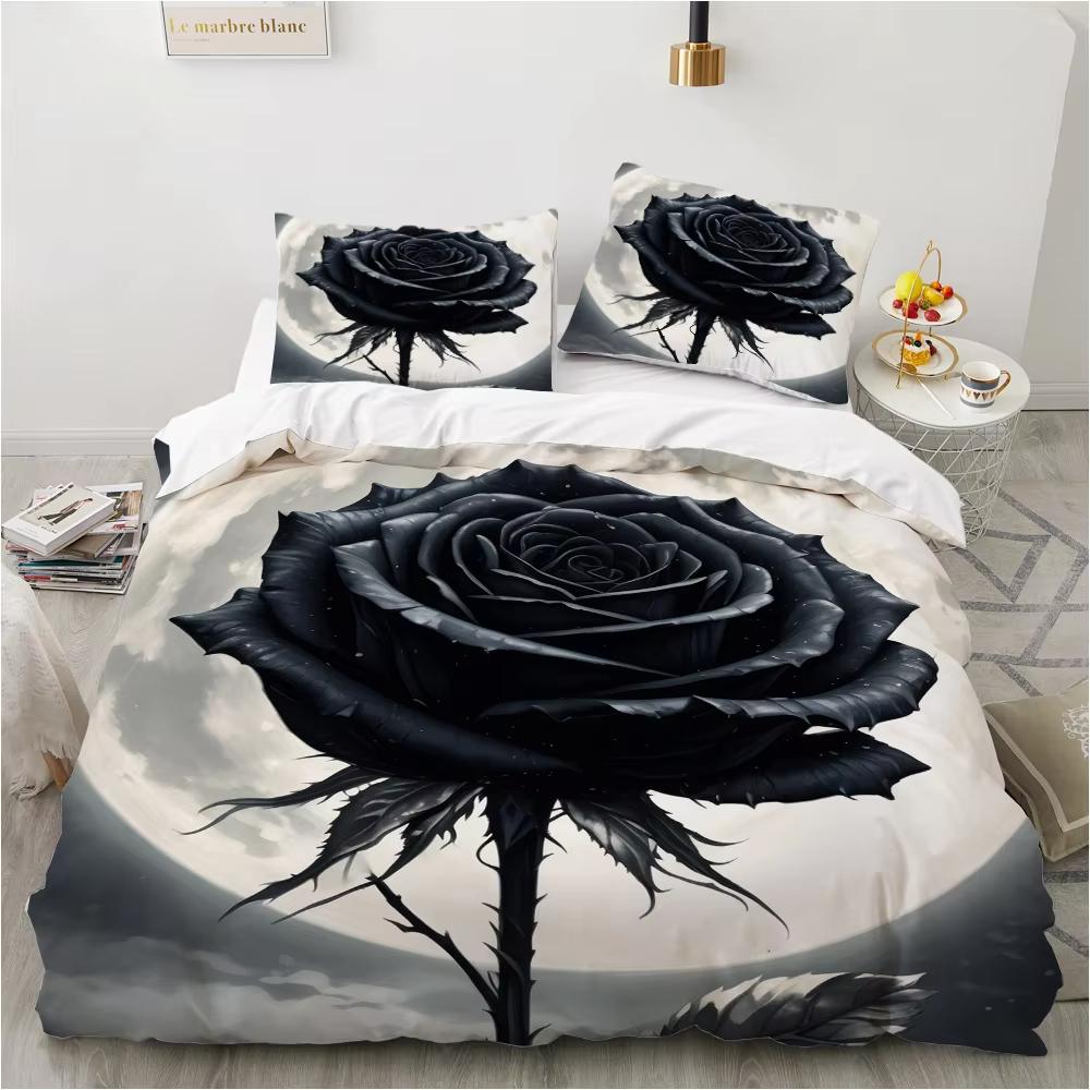 Rose Pattern Duvet Cover Set King Size 3D Floral Bedding Set Suitable for Couples Wedding Gift 3 Pcs Contains 2 Pillowcases