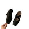 Leather Mary Jane women's 2025 new cross-band pleated square head retro thick heel ballet shoes outer single shoes