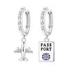 Original S925 Sterling Silver Travel Life Elements Airplane Passport Earrings for Women's Fashion Party Jewelry Gift Ear Loops