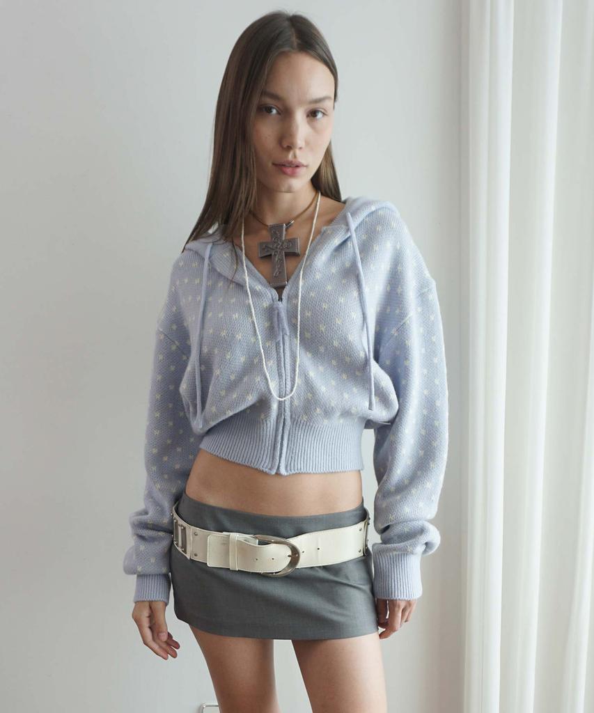 SCULPTOR Snowflake Knit Zip-Up Misty Blue