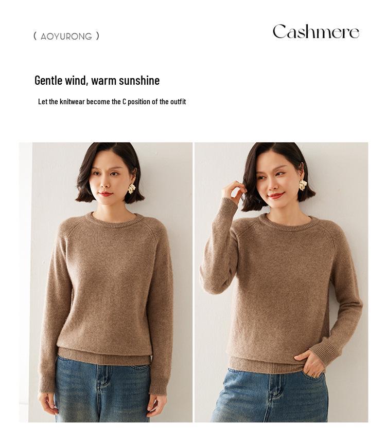 Women's Cashmere Sweater - Autumn/Winter Lazy Style, Thick Loose Knit, Round Neck Pullover Base Layer