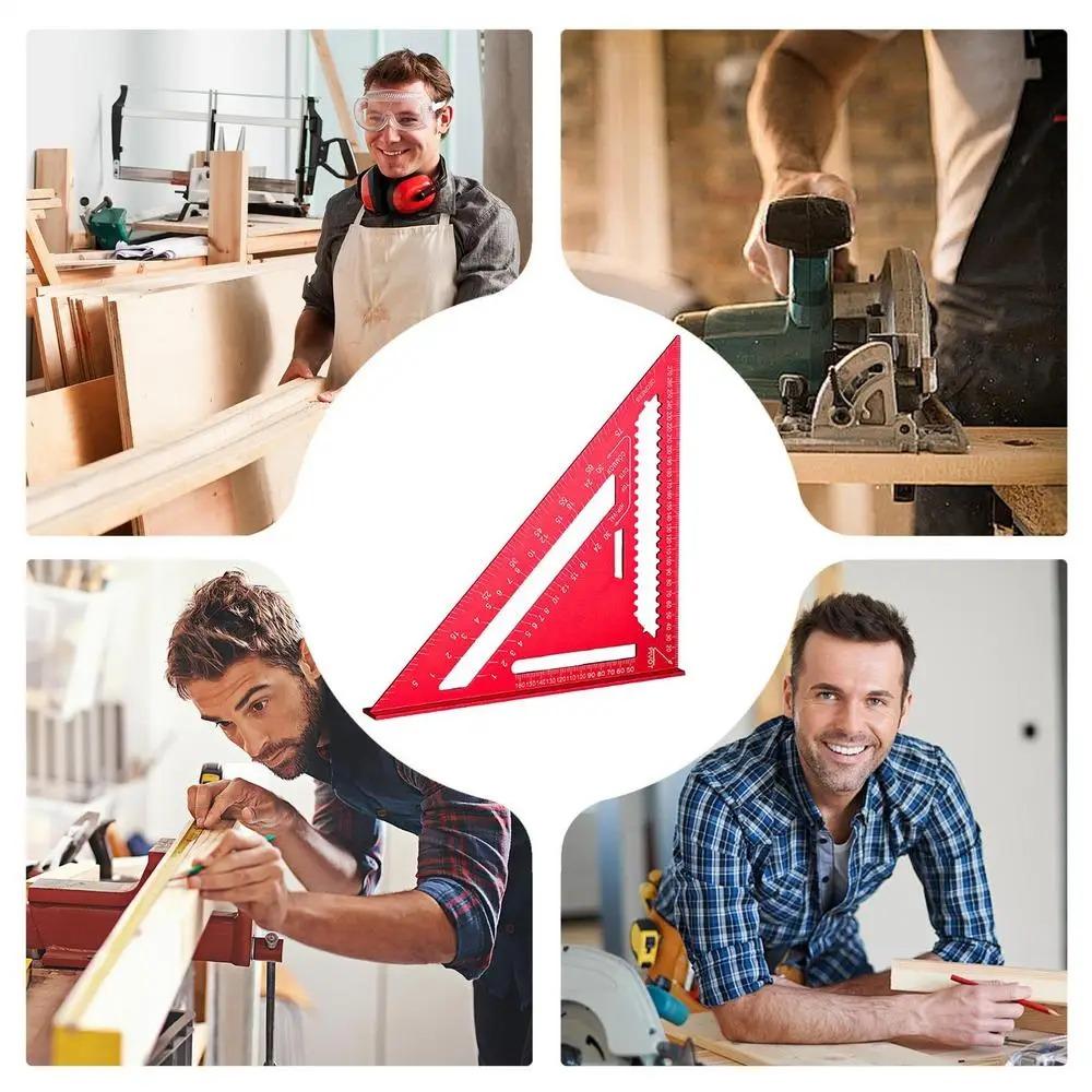 Righello a Triangolo in Lega di Alluminio ad Alta Precisione Metrico da 7''/12'' per Falegnameria con Goniometro ad Angolo Retto e Tracciatore Portatile