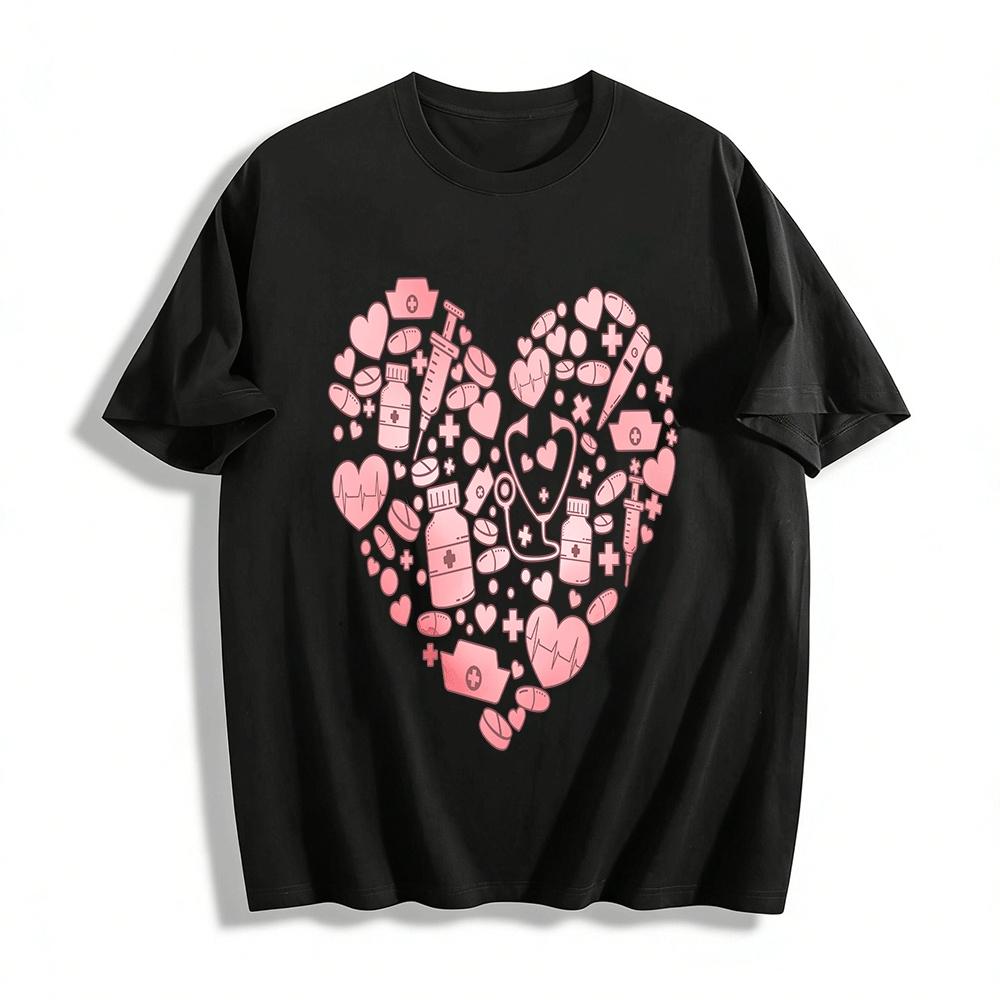 

Medical Elements Heart Print Casual T-Shirt Pure cotton T-shirt XXS