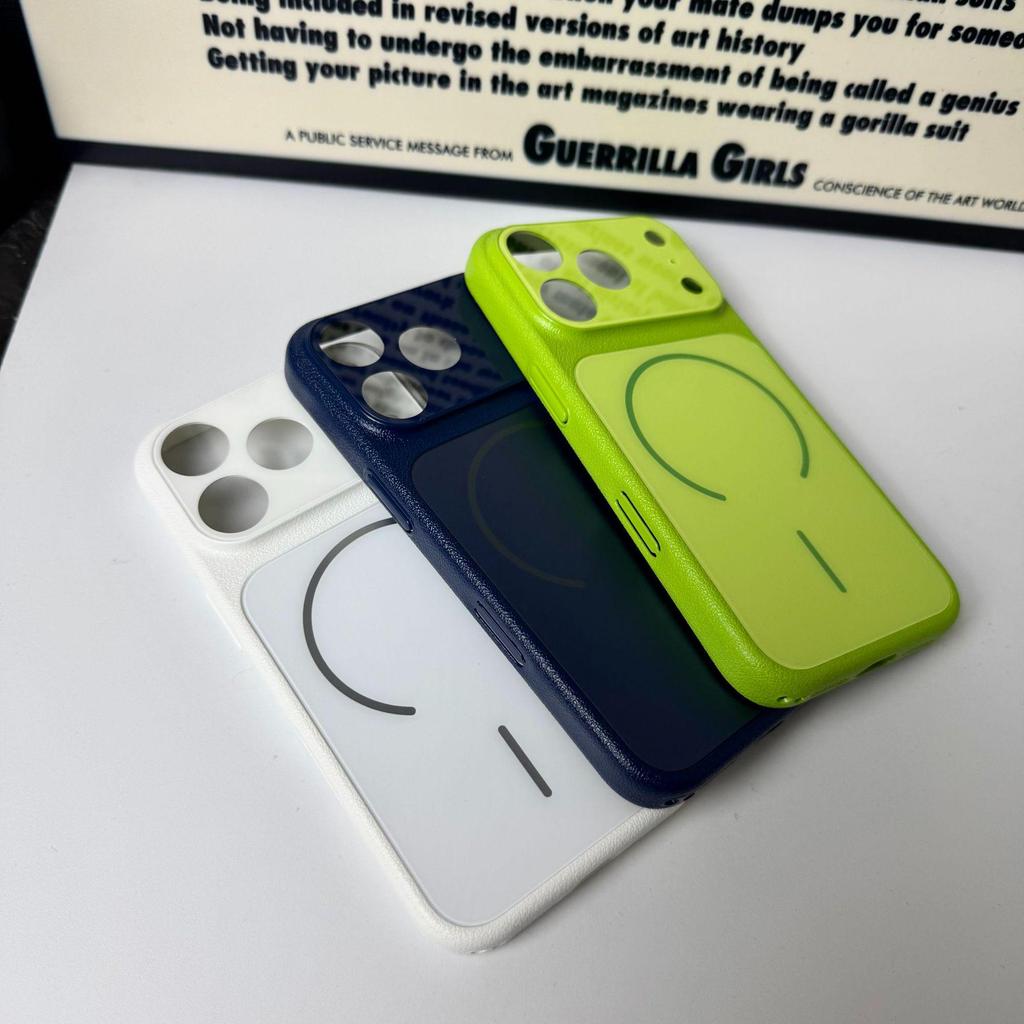 Leather Grain Frosted Glass Magnetic Phone Case for Apple Pro Max 17 with Drop Protection