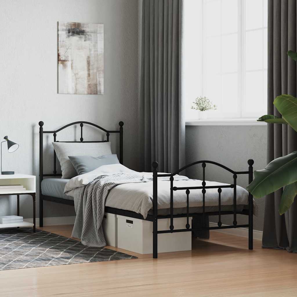 Metal Bed Frame with Headboard and Footboard Black 90 X 200 Cm