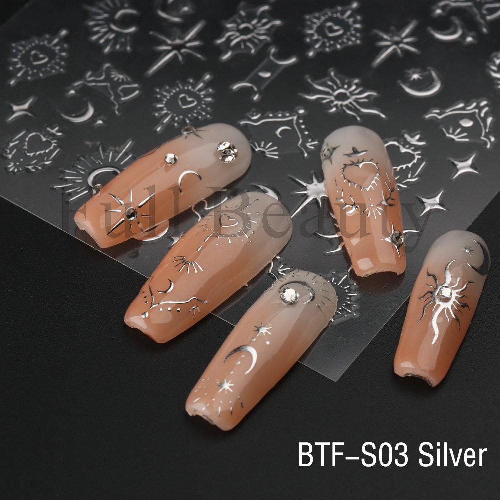 1PC Bronzing Heart Stickers for Nails Gold Sliver Laser Butterfly Star Moon Adhesive Sliders DIY Nail Art Accessories Deco GLBTF-S