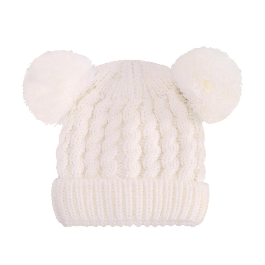 New Solid Color Cable Knit Double Pom Pom Hat for Kids - Warm Autumn/Winter Pullover for Babies & Toddlers