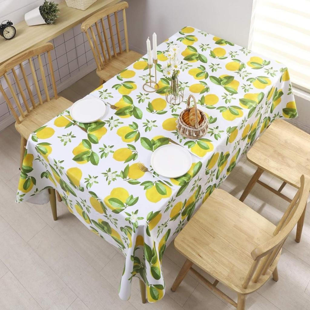 Summer Yellow Lemon Floral Tablecloth for Table Decor Washable Lemon Green Leaves Kitchen Dining Table Cloth Holiday Party Decor