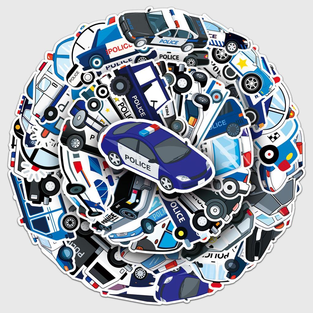 50-Pack Waterproof Cartoon Police Car Stickers for Children - Perfect for DIY, Reward, Phone Cases, and Suitcases