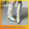 Pointed Design Belt Buckle Boots Children 2025 Autumn and Winter New Thin But Knee Thick Heel High Boots