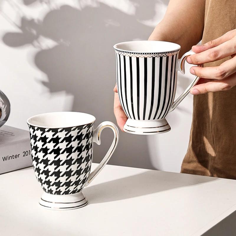 280ML Geometric Pattern Ceramic Mug Polka-dot Stripe Afternoon Tea Mug Living Room Decoration Household Mug Drinking Utensils