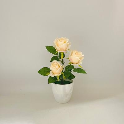 Red Artificial Rose Potted Flowers Simulated Multi-Bloom Artificial Faux Plants White Flower Pot Bonsai Living Room Ornaments