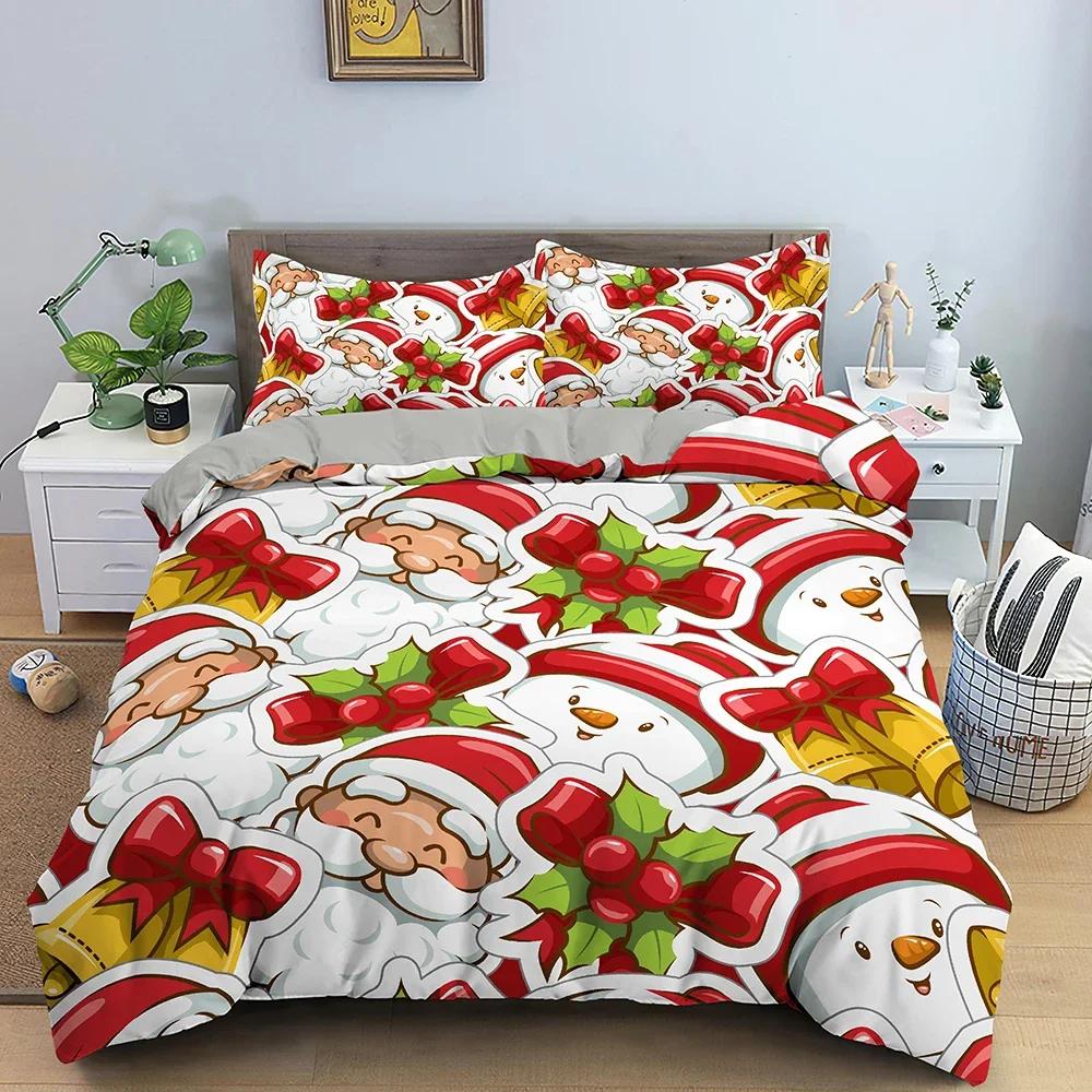 Santa Claus Pattern Bedding Set Christmas Deer Duver Cover Set for Kids Boys Girls Quilt Cover Queen Polyester Comforter Cover