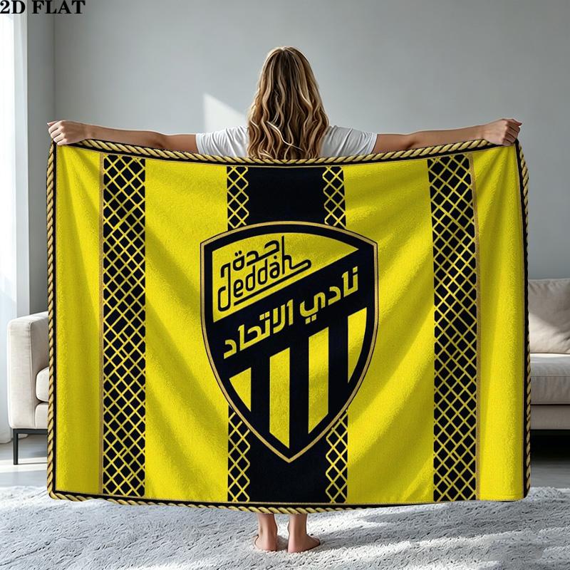 Al-Ittihad Club Logo Aufdruck Flanelldecke Hohe Qualität Warm Bequem Decke für Alle Jahreszeiten Perfekt für Geschenke Heimdekoration