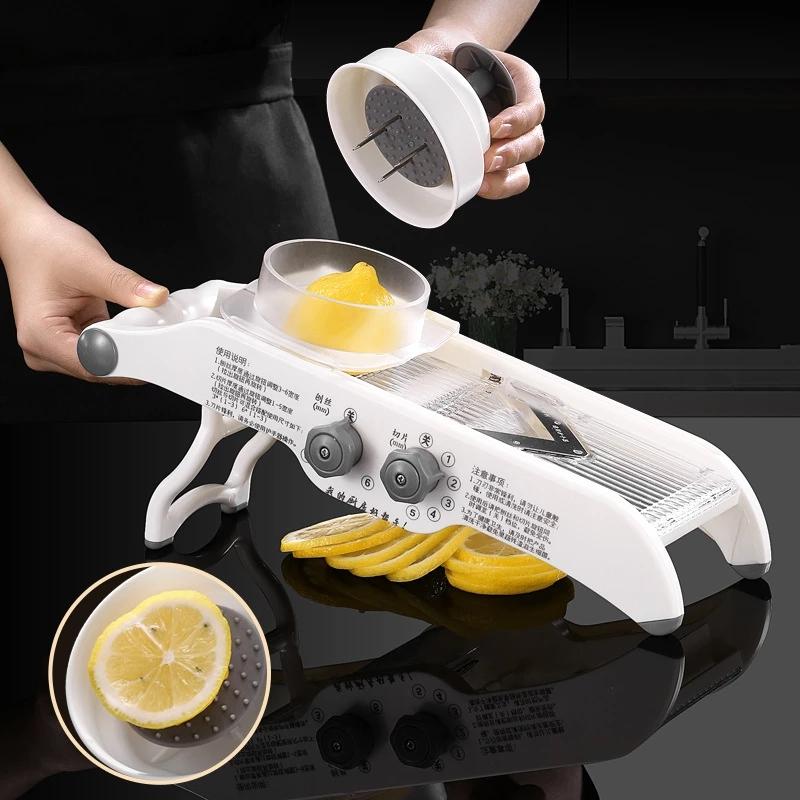 Multifunctional Lemon Slicer Vegetable Grater With Basket,V-blade Fruit Potato Chopper Carrot Cutter Slicer Kitchen Accessories
