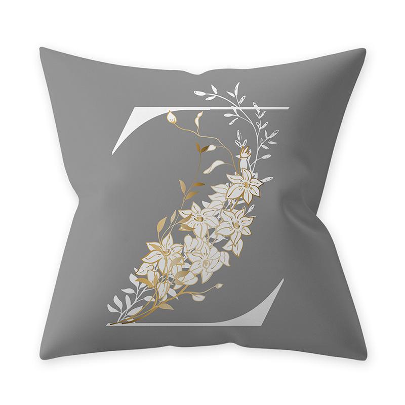 Decorative 45x45 Letter Gray Cushion Customizable Polyester Throw Pillow White Yellow Flowers Pillowcase Nordic Home Decor