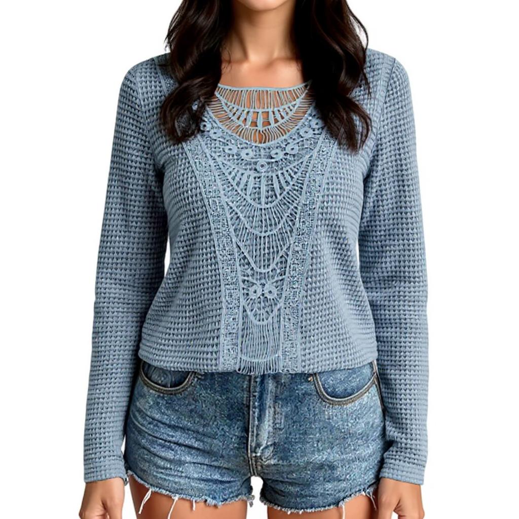 Women's T-Shirt Vintage Floral Print Round Neck Loose Long Sleeve Mid-Length Thumb Leak Top