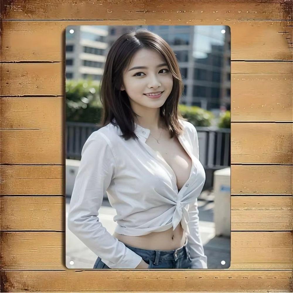 Metal Sign Vintage Girl Green Sweater Room Decor Wall Art 20x30 cm