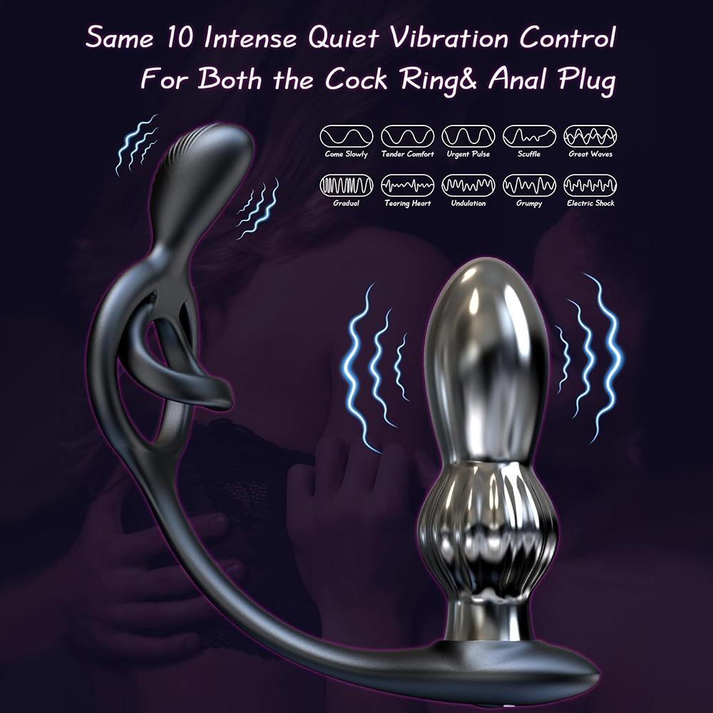 Vibrační erekční kroužek Masážní přístroj na prostatu Duální motorový pár Vibrátor Kovová anální zátka Duální kroužek na penis Klitoris Stimulátor Sexuální hračky pro dospělé pro muže Dálkové