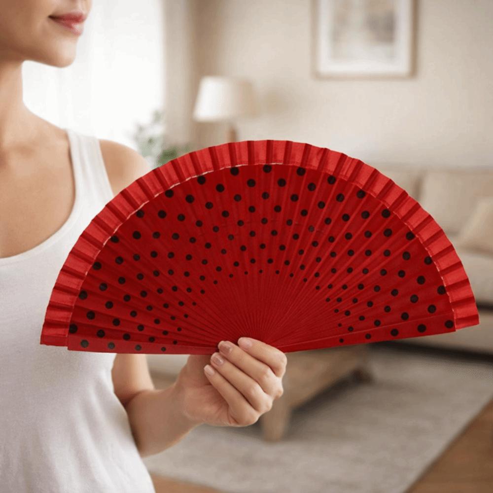 Portable Dots Pattern Flamenco Spanish Folding Fan Vintage Wood Handle Hand Fan Colorful Dancing Fan Filming Props