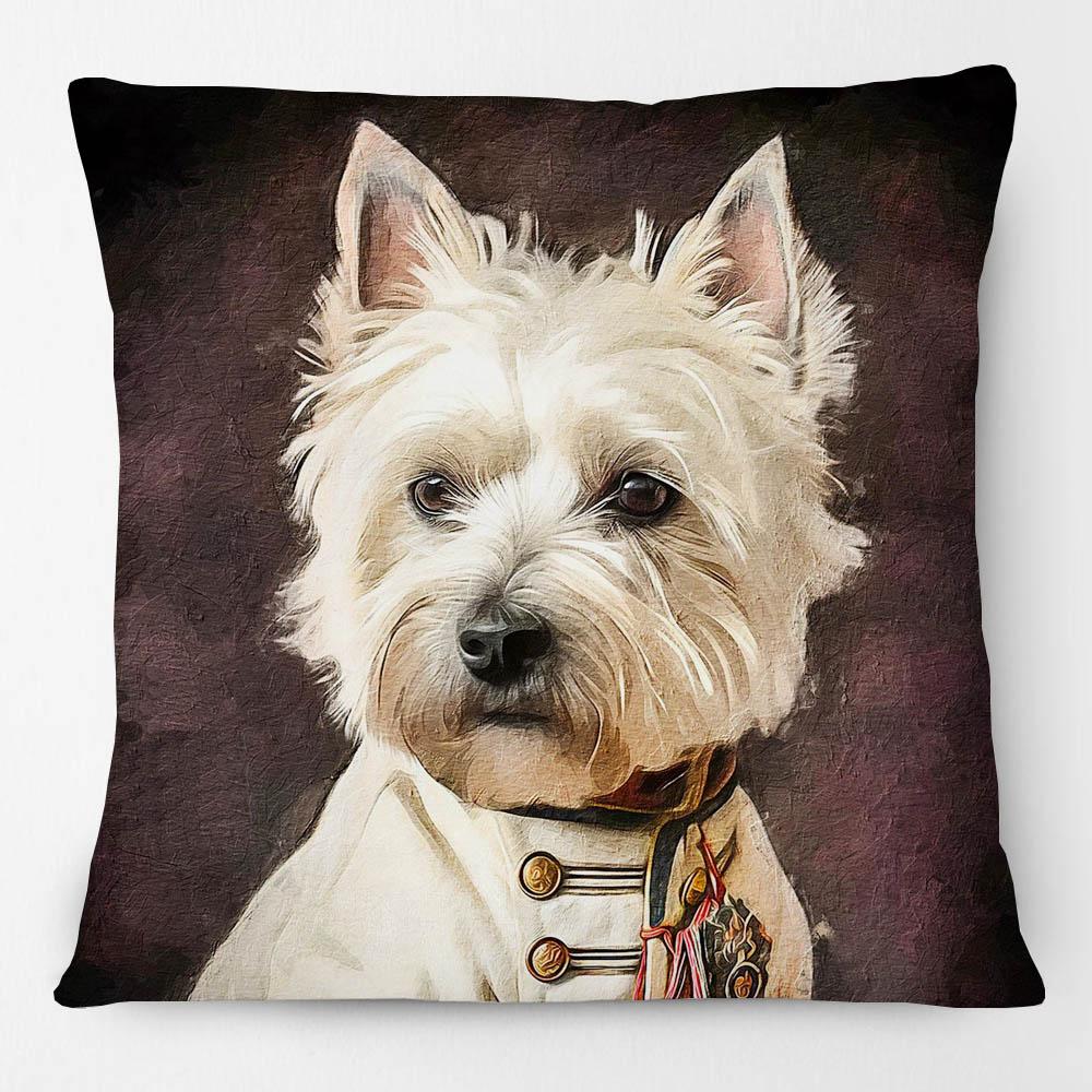 European Vintage Royal King Dog In Costume Animals Poster Cushion Cover Schnauzer Decorative Pillow Case