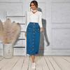 Plus Size Denim Skirt Women High Stretch Button Front Long Midi Streetwear Outfit 1XL 2XL 3XL 4XL 5XL