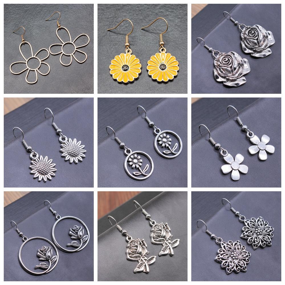 54 Styles Vintage Fashion Women Jewelry Flower Dangle Earring Drop Jewelry Accessories For Women Sunflower Rose Daisy Earrings