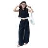 Girls' Stylish Summer Streetwear: Ruffle Polo Top & Wide-Leg Pants Set