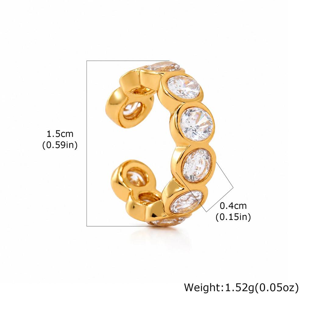 Ear Cuff Cartilage Stacking C-Shaped CZ Thick Earring, 18K Gold Plated Stainless Steel Clip On, 1Pc Single Fake Piercing Jewelry