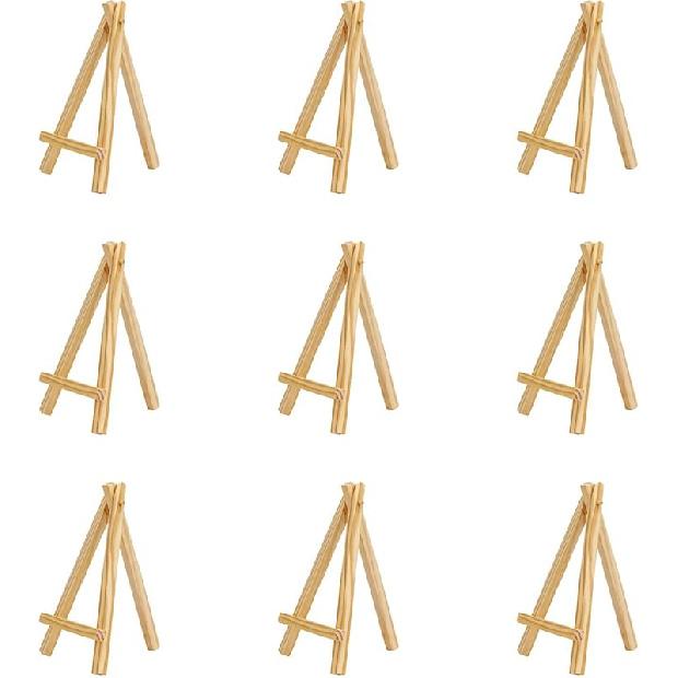 Mini Wooden Easels Display - 3Inch Mini Easel & Canvas Collection, Mini Natural Wood Display Easel (Pack of 9 Easels)