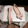 Fashion Pearl Beading Bowknot Women Flats Pointed Toe Japanned Leather OL Dress Shoes Woman Shallow Mouth Chaussures Femme Big Size 43
