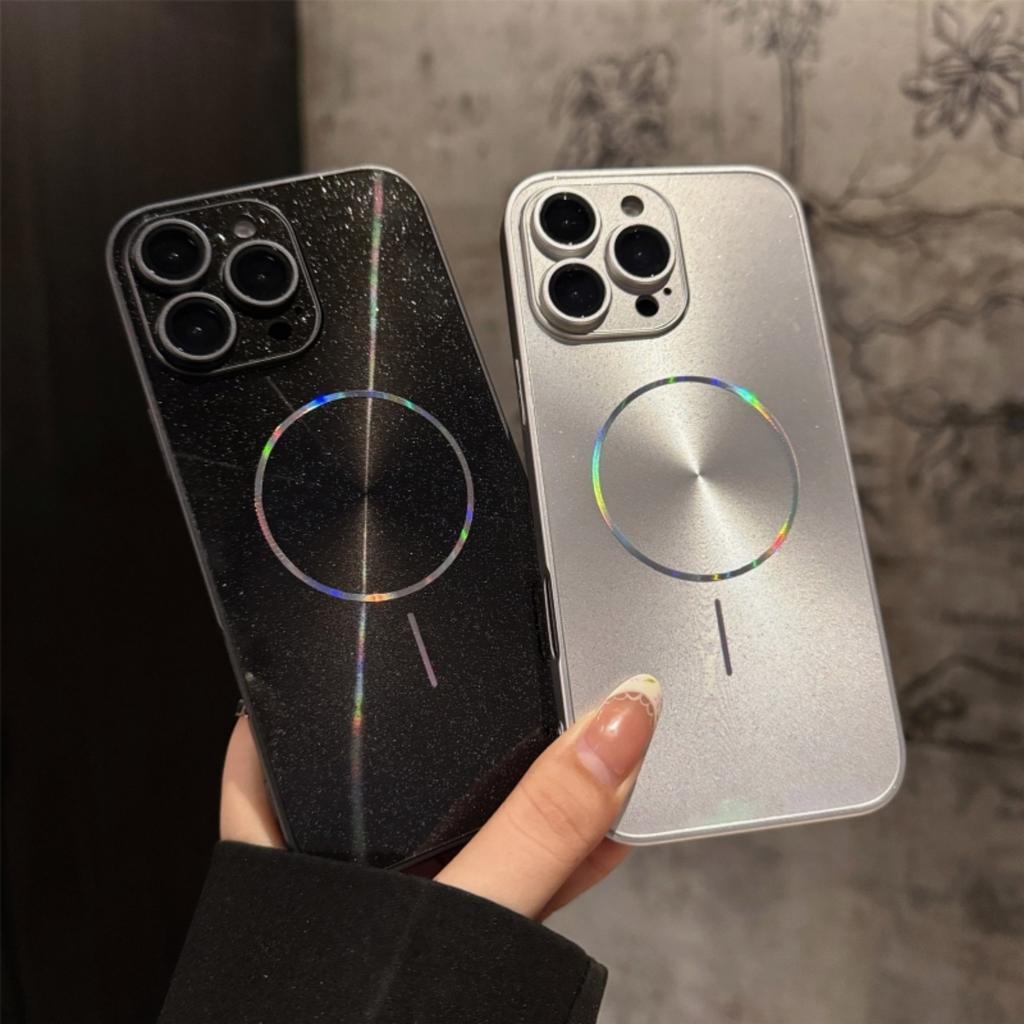 CD Texture Laser For Magsafe Lens Protector Case For iPhone 17 Air 16 15 14 13 12 Pro Max Wireless Charge Glitter Cover