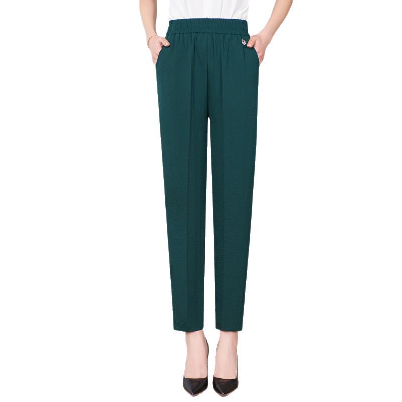 Mom's Summer Thin High-Waisted Elastic Pants - Casual Straight-Leg for Middle-Aged and Elderly Women