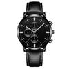 Mens Watch Ultra Thin Black & Silver Business Watch Leather Strap Quartz
